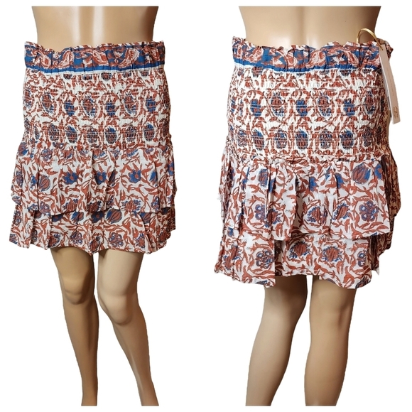 NWT House of Harlow smocked marbled rust skirt. M - Picture 3 of 13